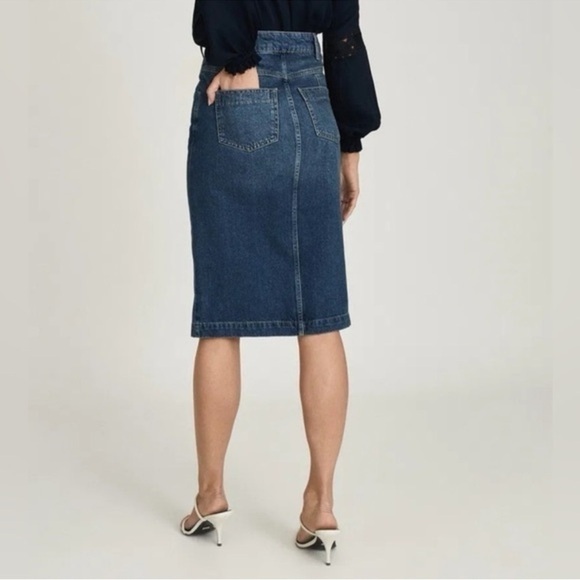 Reiss Myla Denim Midi Skirt In Mid Blue Size 8 - Picture 10 of 12